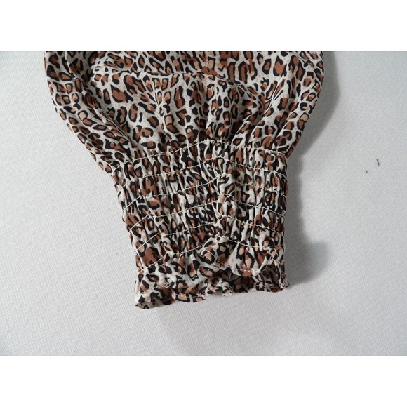 Adrianna Papell XL Blouse Top Leopard Animal Smocked Keyhole Office Career - Picture 9 of 14